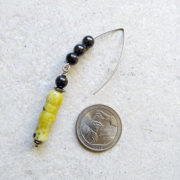 Extra Long 3"~ Yellow/Green/Black Sesame Jasper Dangle Earrings! Edgy + Eclectic - Picture 4 of 6